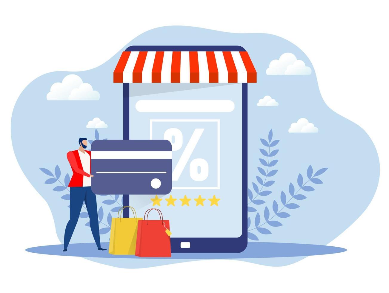 man paying for purchase through smartphone flat ,commerce online shop,Online shopping vector illustration.