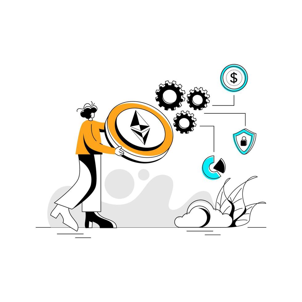 Utility Token Flat Illustration NFT concept, color green, yellow, black, minimal modern line style, can be used for landing page, web, UI, banner, template, background, web development vector