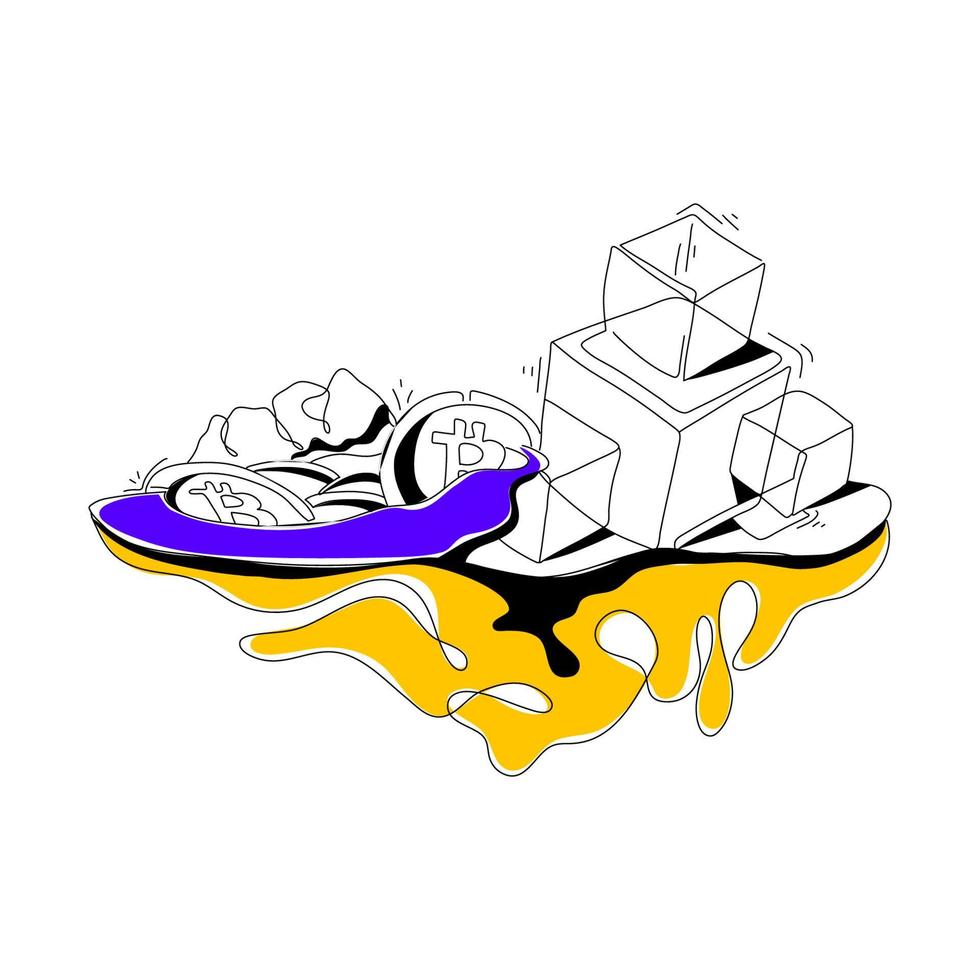 Decentraland Flat Illustration Metaverse Virtual Reality concept, color dark blue, yellow, black, hand drawn line style, can be used for landing page, web, UI, banner, web development vector