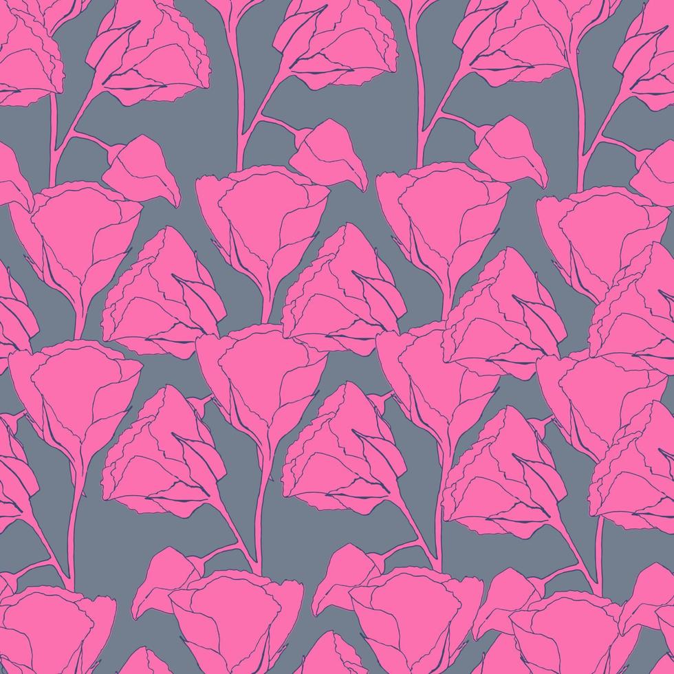 Vector seamless pattern with pink silhouettes of flowers. Convenient for ceramic tile wallpapers, pattern fills, web page backgrounds