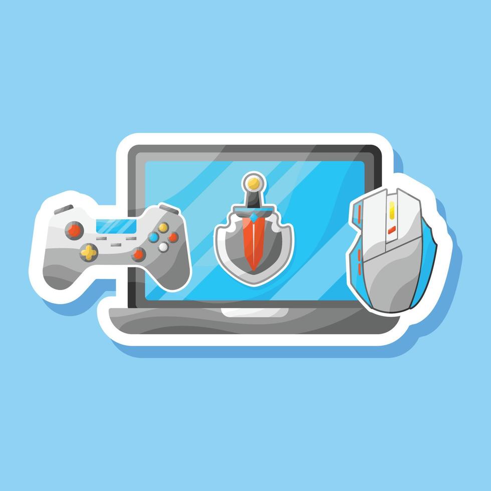 Laptop with Gaming Controller and Gaming Mouse Illustration vector Sticker