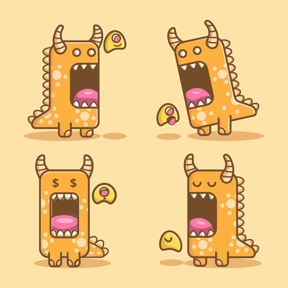 Cute Big Monster and one eye Little monster set vector illustration