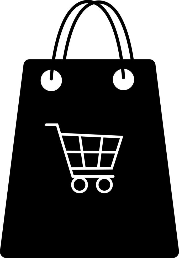The icon is a paper shopping bag, a black silhouette highlighted on a white background. Vector illustration