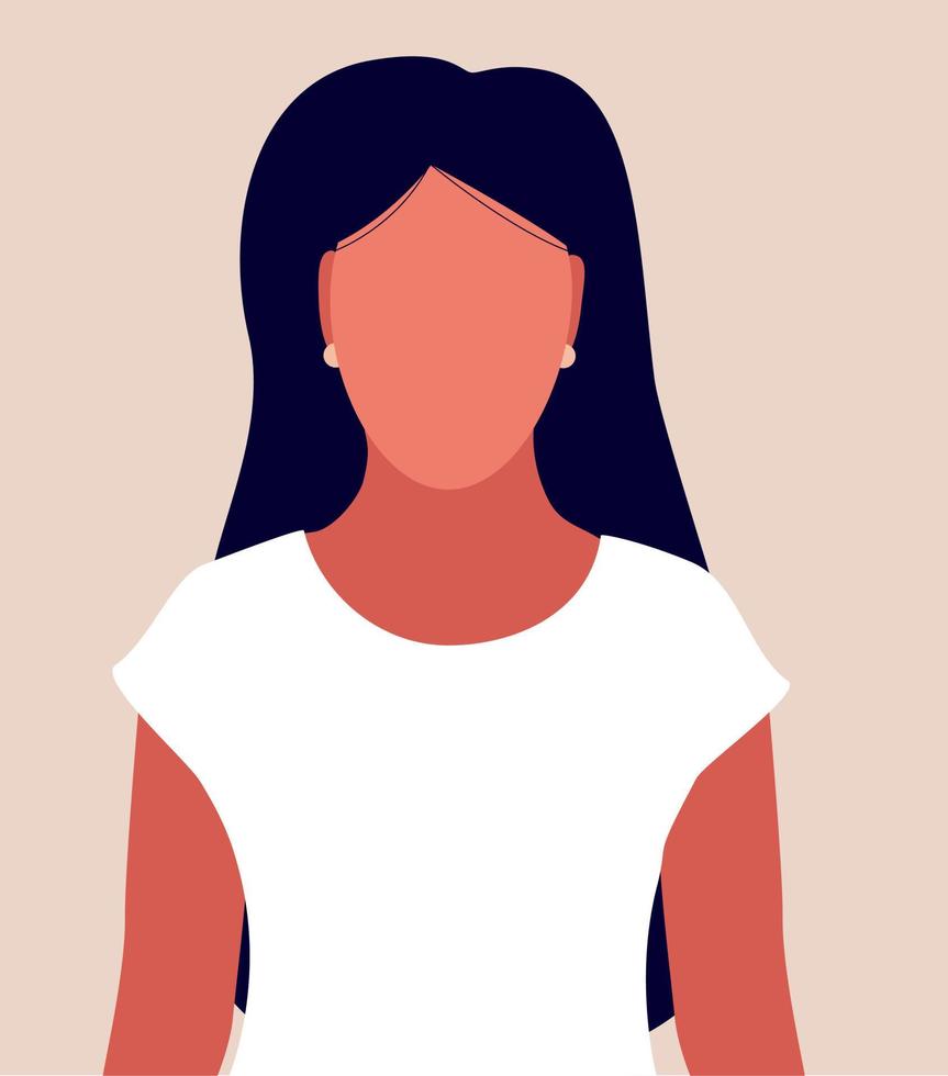 retrato de una chica hermosa. una joven mujer de cabello oscuro sin rostro. avatar para redes sociales. moda y belleza. vector