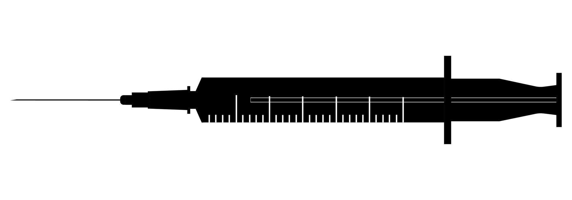 Medical syringe, vector silhouette. Vector of a black syringe icon on a white background.