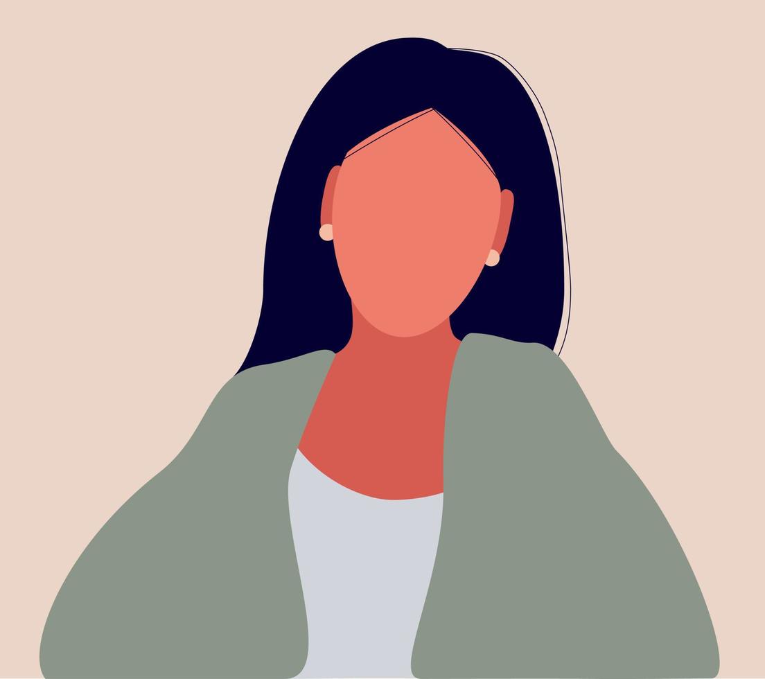 Portrait of a sweet, romantic girl in a plaid. A beautiful woman. Vector flat illustration