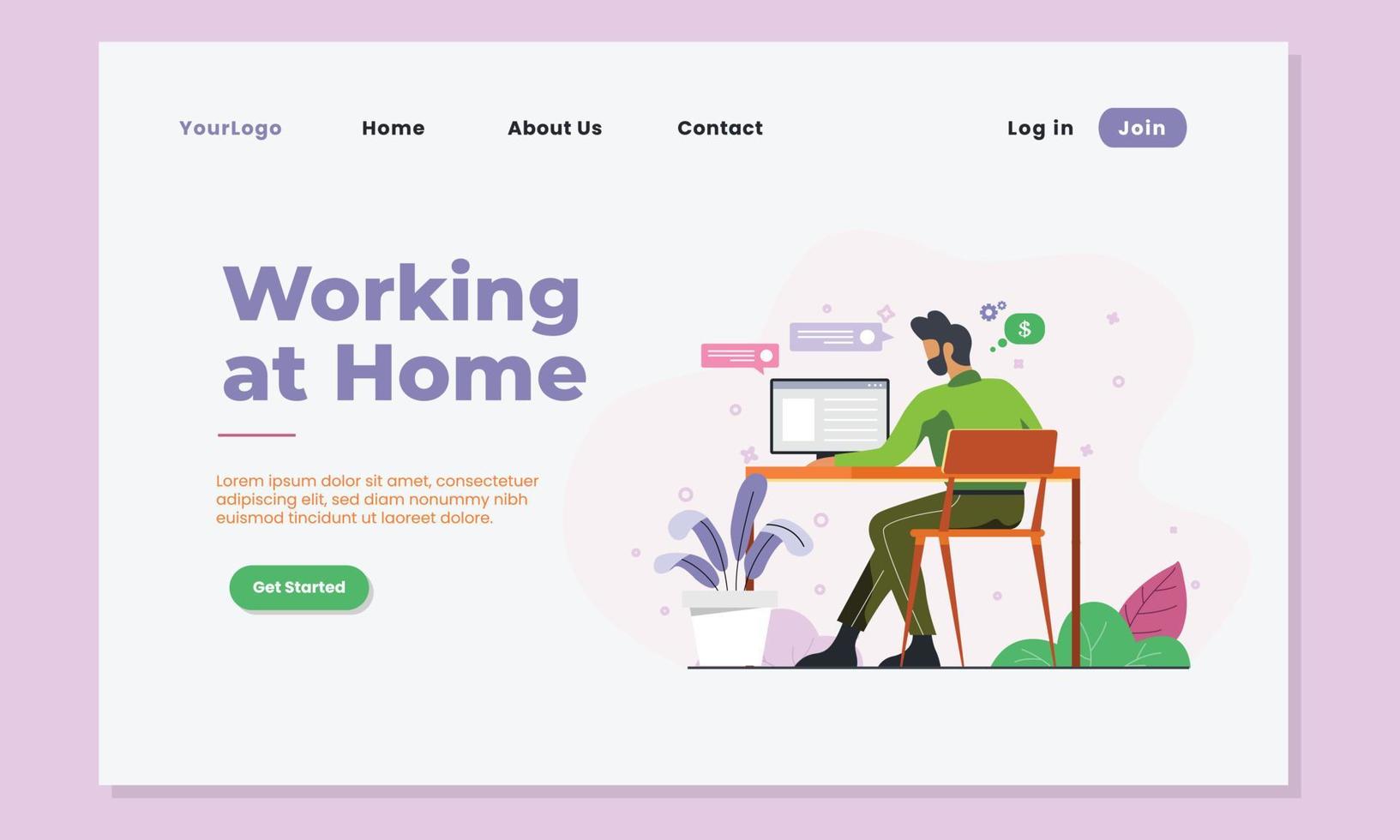 Work from home flat website landing page vector