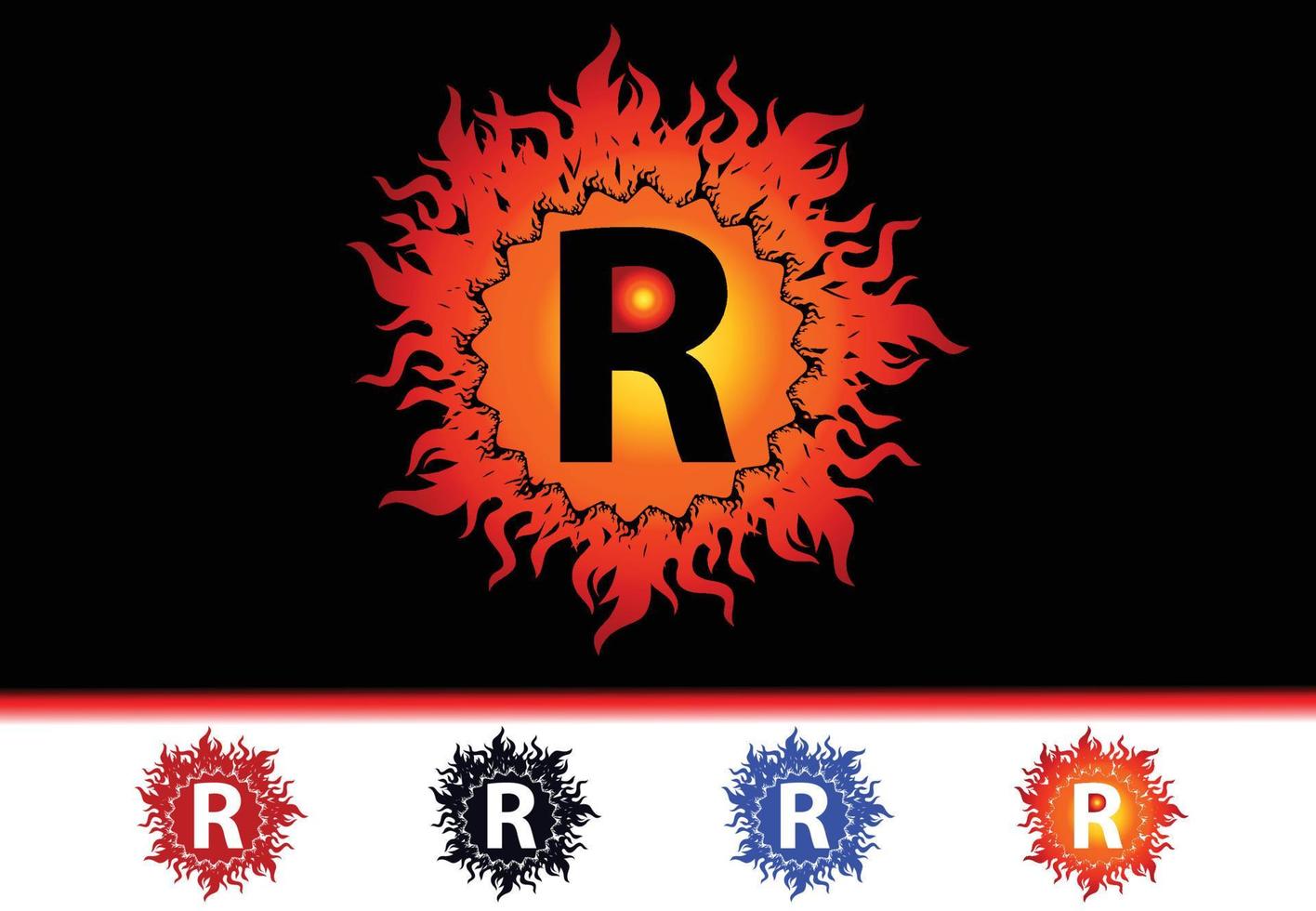 Plantilla de diseño de logotipo e icono de letra R de fuego vector