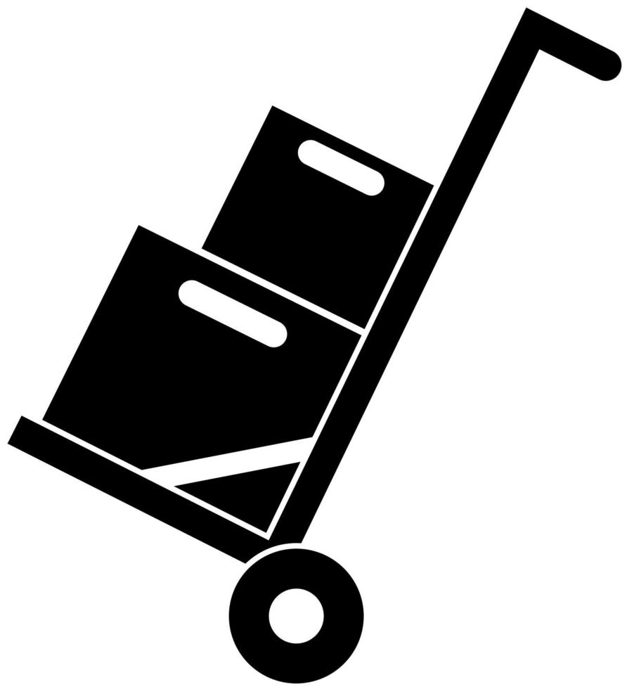 Icon trolley on wheels with boxes, black silhouette. Highlighted on a white background. vector