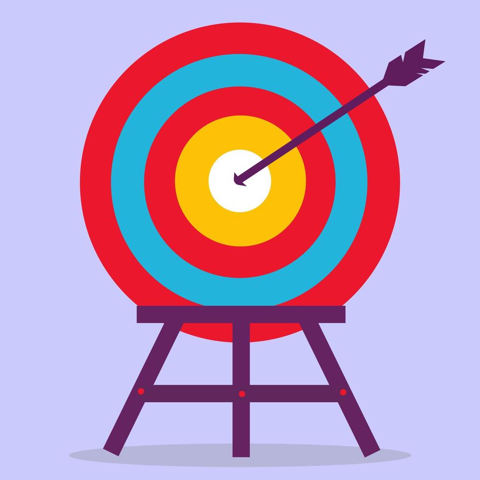 A target with an arrow standing on its feet. Accuracy and hitting the target. Vector illustration in a flat style.