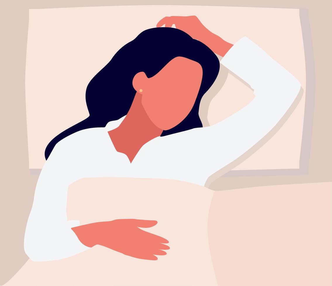 The girl is sleeping. A beautiful young woman is sleeping in bed. Illustration of the concept of sleep. vector