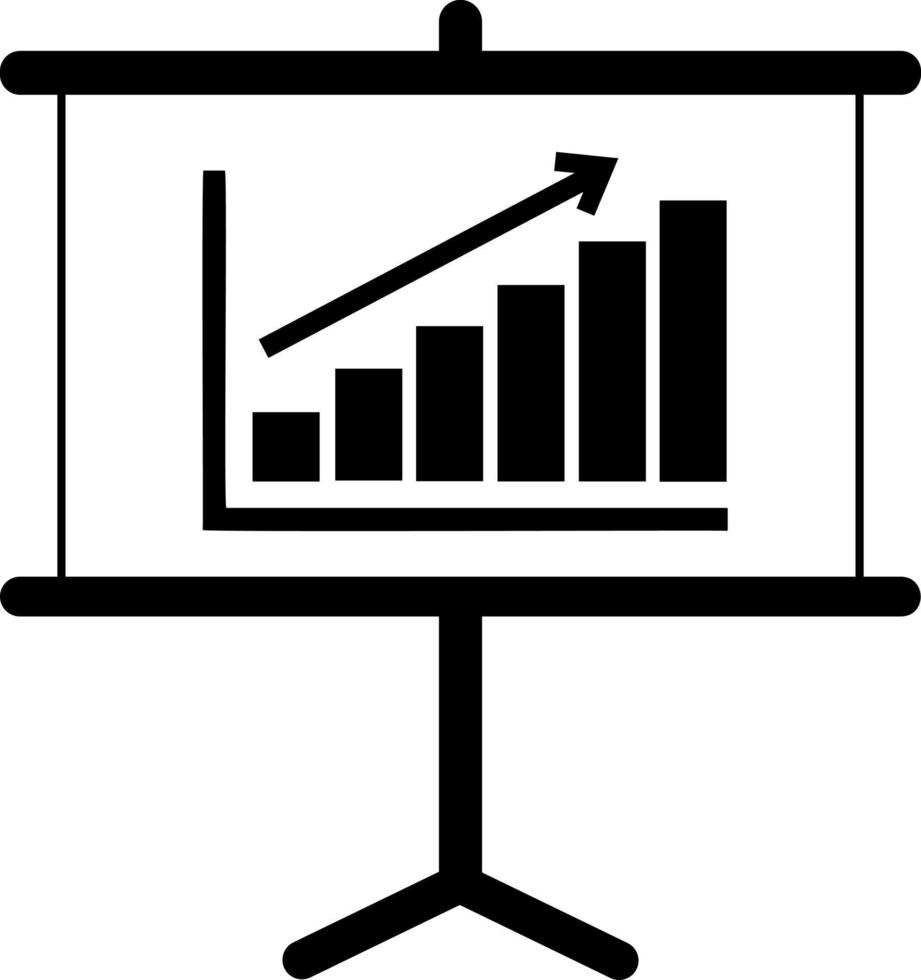 The icon is a board with a financial schedule. Presentation stand, black silhouette. Highlighted on a white background. vector