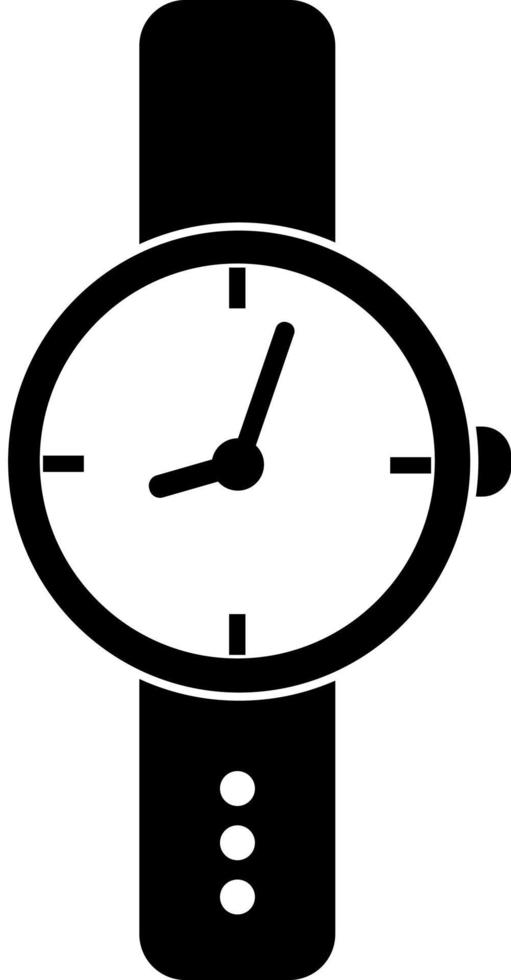 Badge mechanical wrist watch with strap, black silhouette. Highlighted on a white background. Vector illustration. A series of business icons.