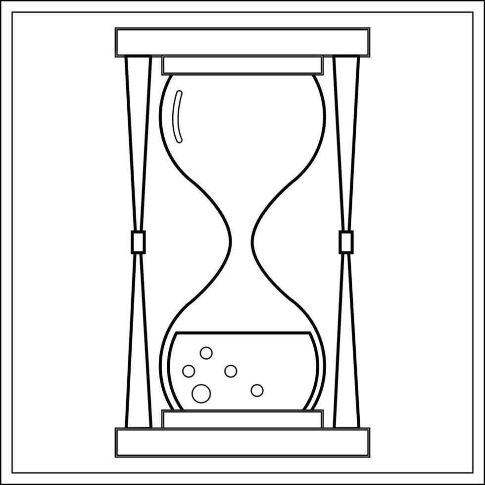 reloj de arena, línea negra aislada sobre fondo blanco. un reloj con un soporte interior para medir el tiempo. vector