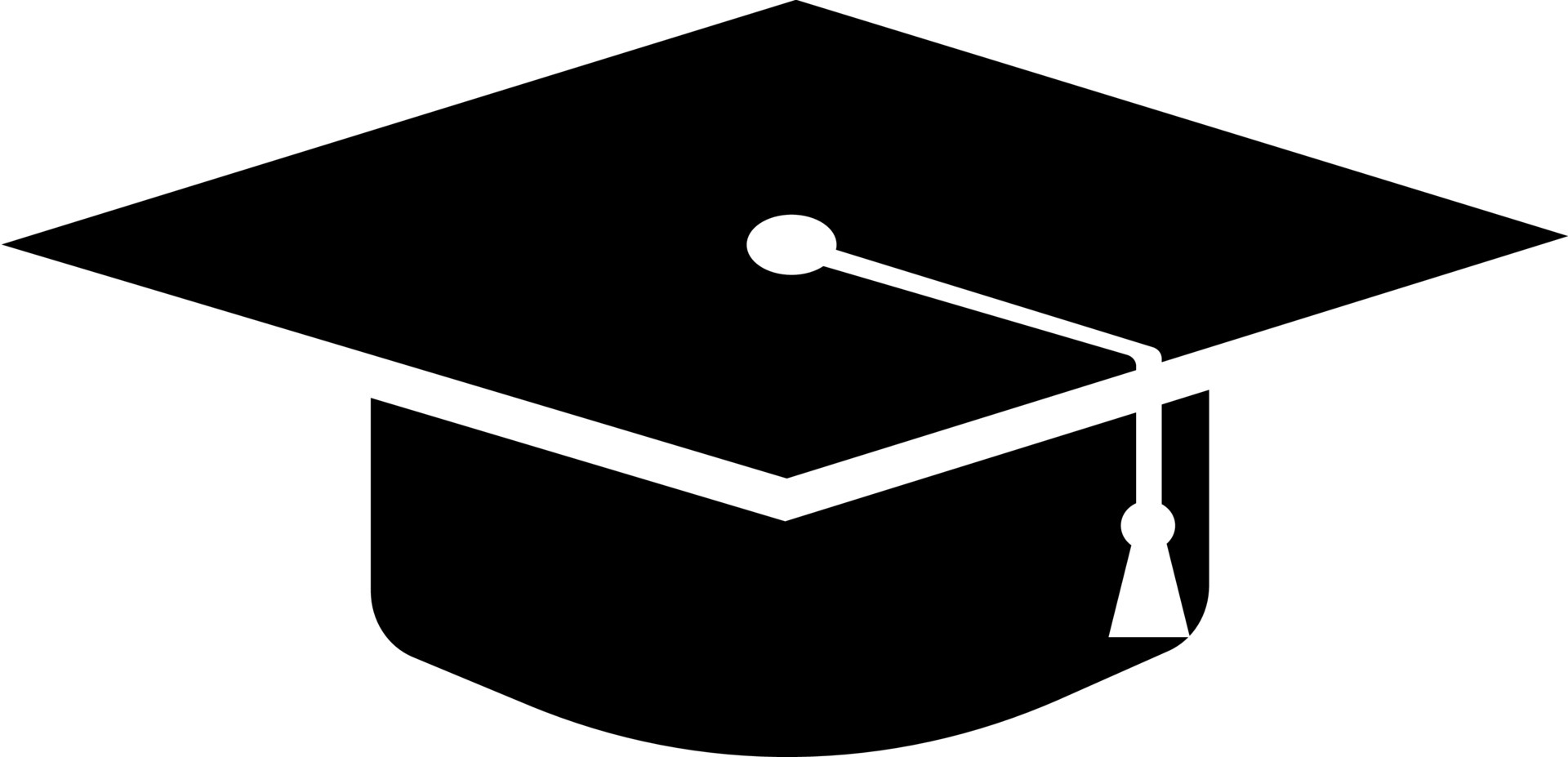 Badge hat for graduation ceremony with tassel, black silhouette. Highlighted on a white