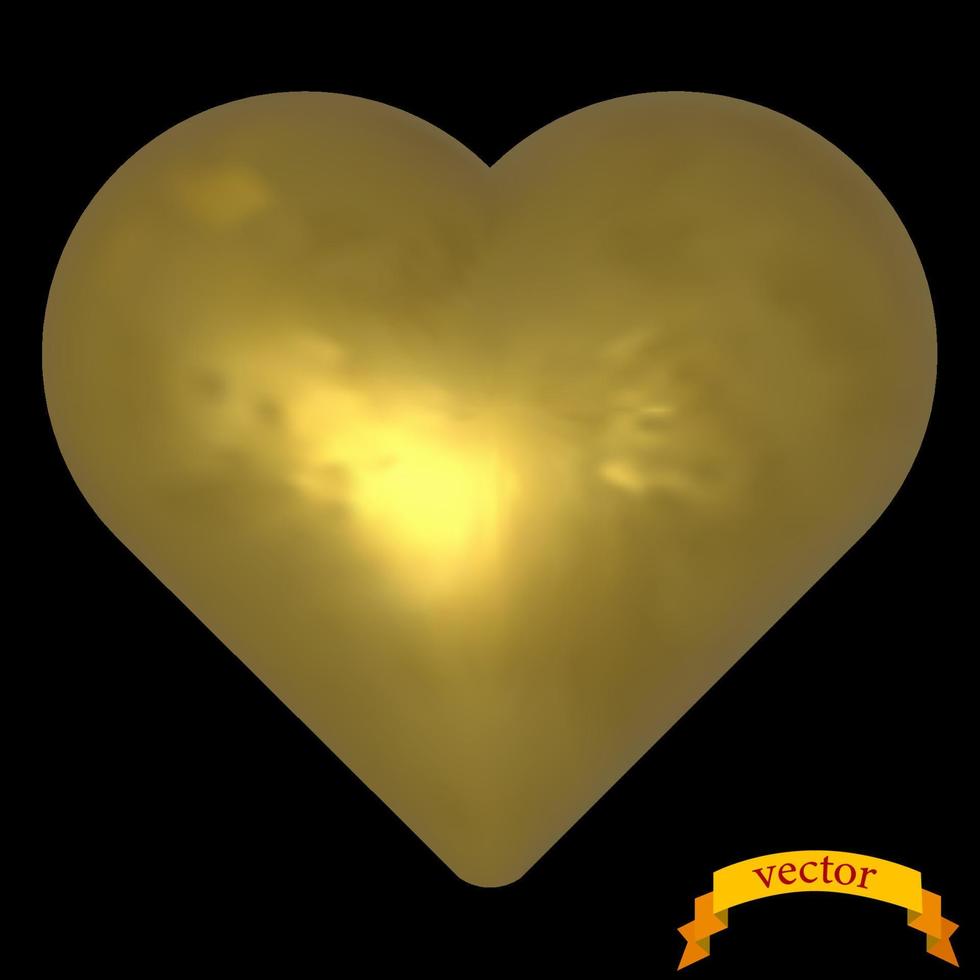 Gold image of a heart on a black background. Vector image.