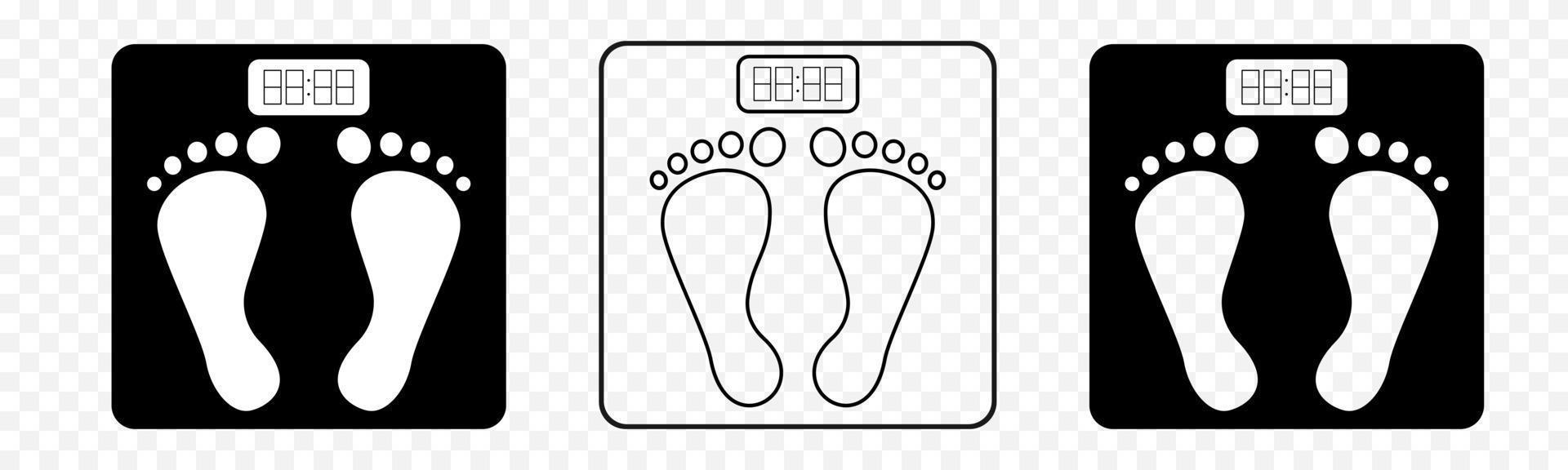 Bathroom scales with foot prints. Digital gadget weight control with seat and electronic dial measuring overweight and fitness fight against vector obesity