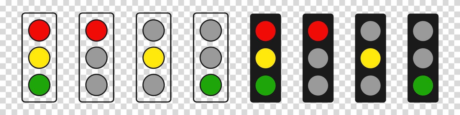 Traffic lights with signal options isolated. Controller illuminated with red stop color yellow attention and green drove black off creative control implementation business vector projects