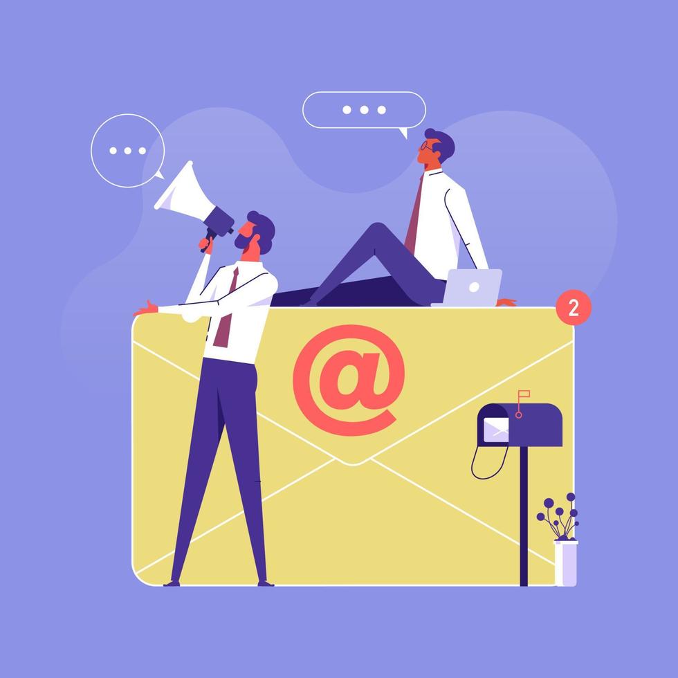 Email advertising campaign, e-marketing, reaching target audience with emails flat vector concept