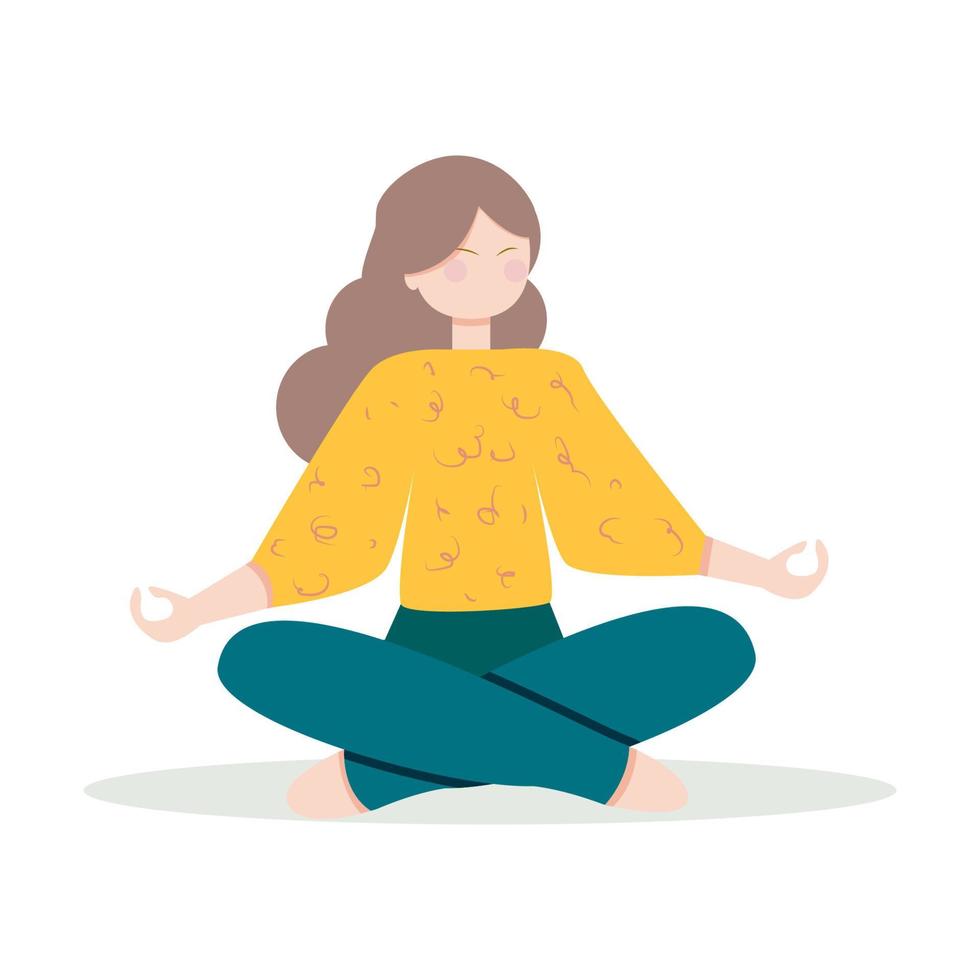 Woman boosting immune system with yoga. Cute girl practicing meditation. Concept of healthy lifestyle and good habits. Vector Flat illustration isolated on white