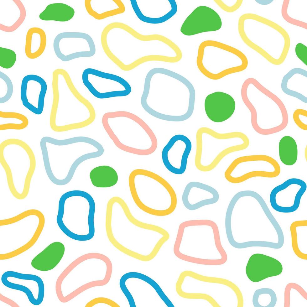 Cute seamless pattern with hand drawn multicolored shapes. Childish style vector background. Fresh modern geo print for kids apparel, scrapbooking, wallpaper