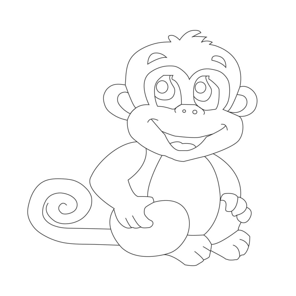 Cute little monkey outline coloring page for kids animal coloring book cartoon vector illustration