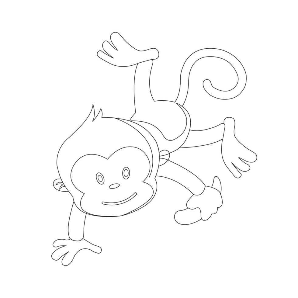 Cute little monkey outline coloring page for kids animal coloring book cartoon vector illustration