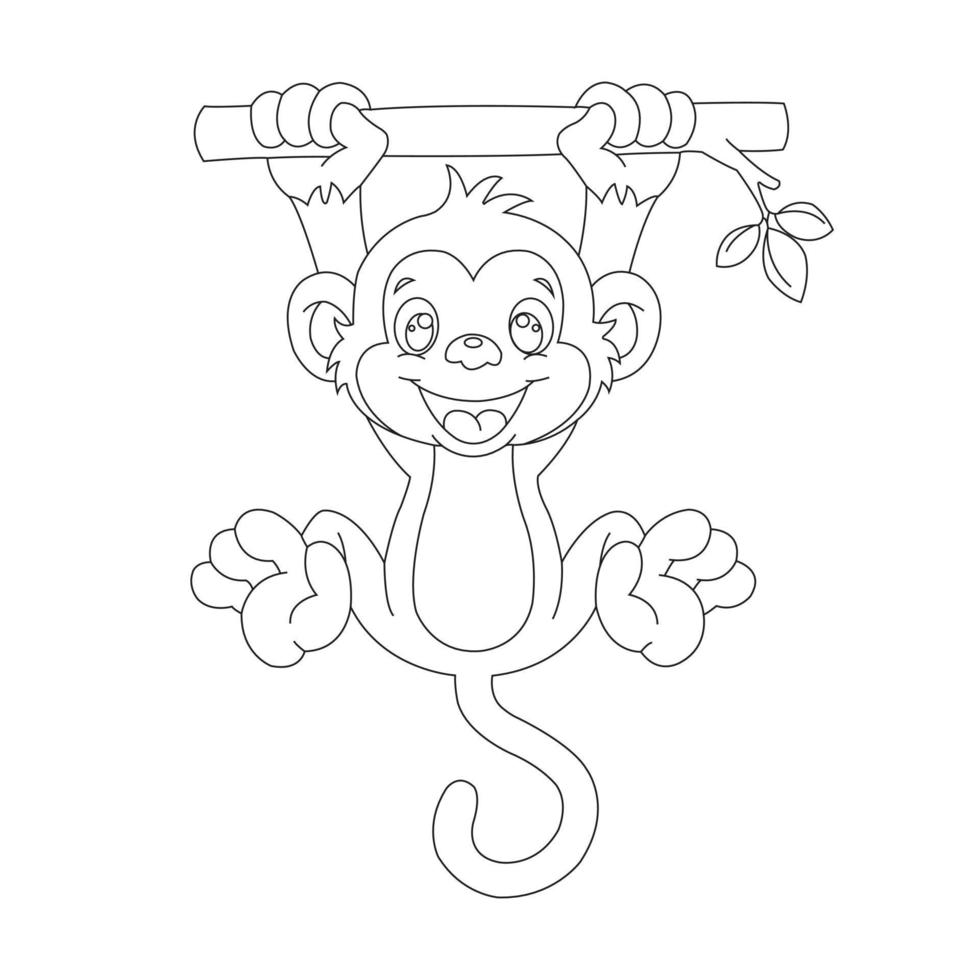 Cute little monkey outline coloring page for kids animal coloring book cartoon vector illustration
