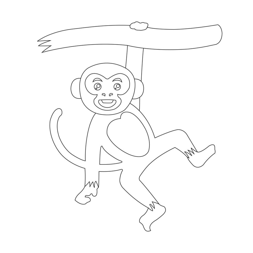 Cute little monkey outline coloring page for kids animal coloring book