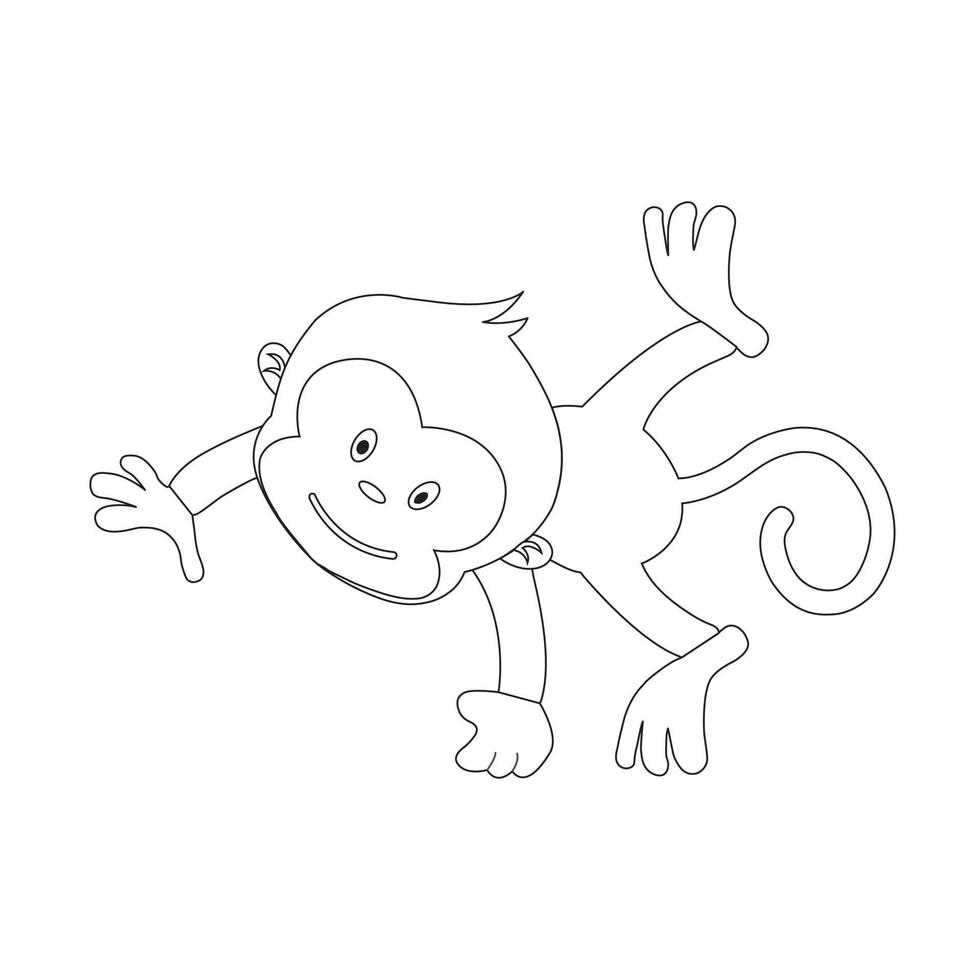 Cute little monkey outline coloring page for kids animal coloring book cartoon vector illustration