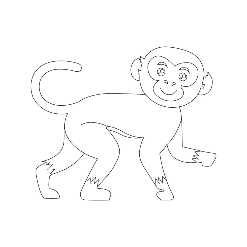 Cute little monkey outline coloring page for kids animal coloring book cartoon vector illustration