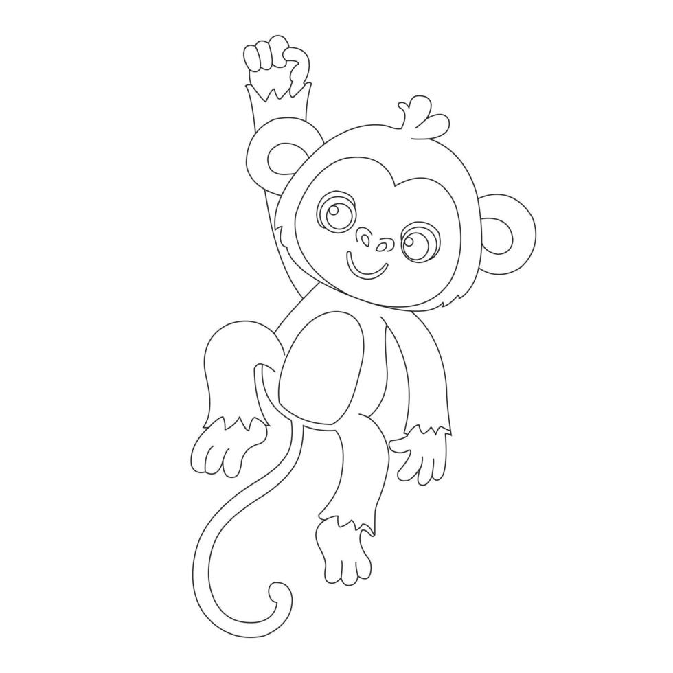 Cute little monkey outline coloring page for kids animal coloring book cartoon vector illustration