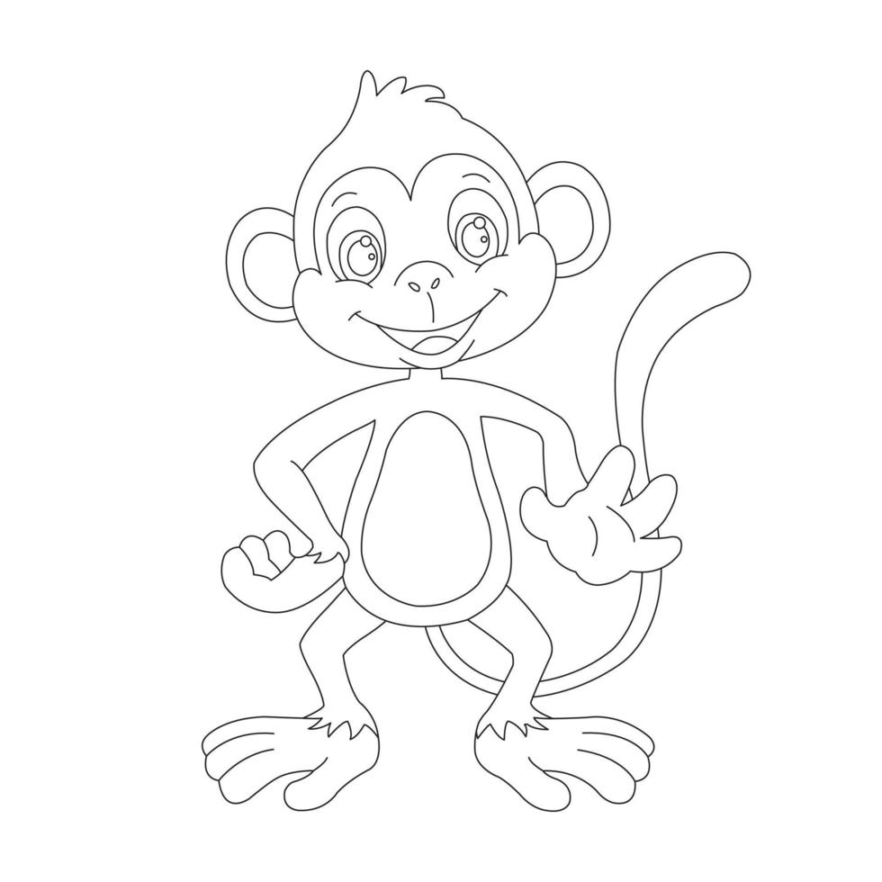 Cute little monkey outline coloring page for kids animal coloring book cartoon vector illustration