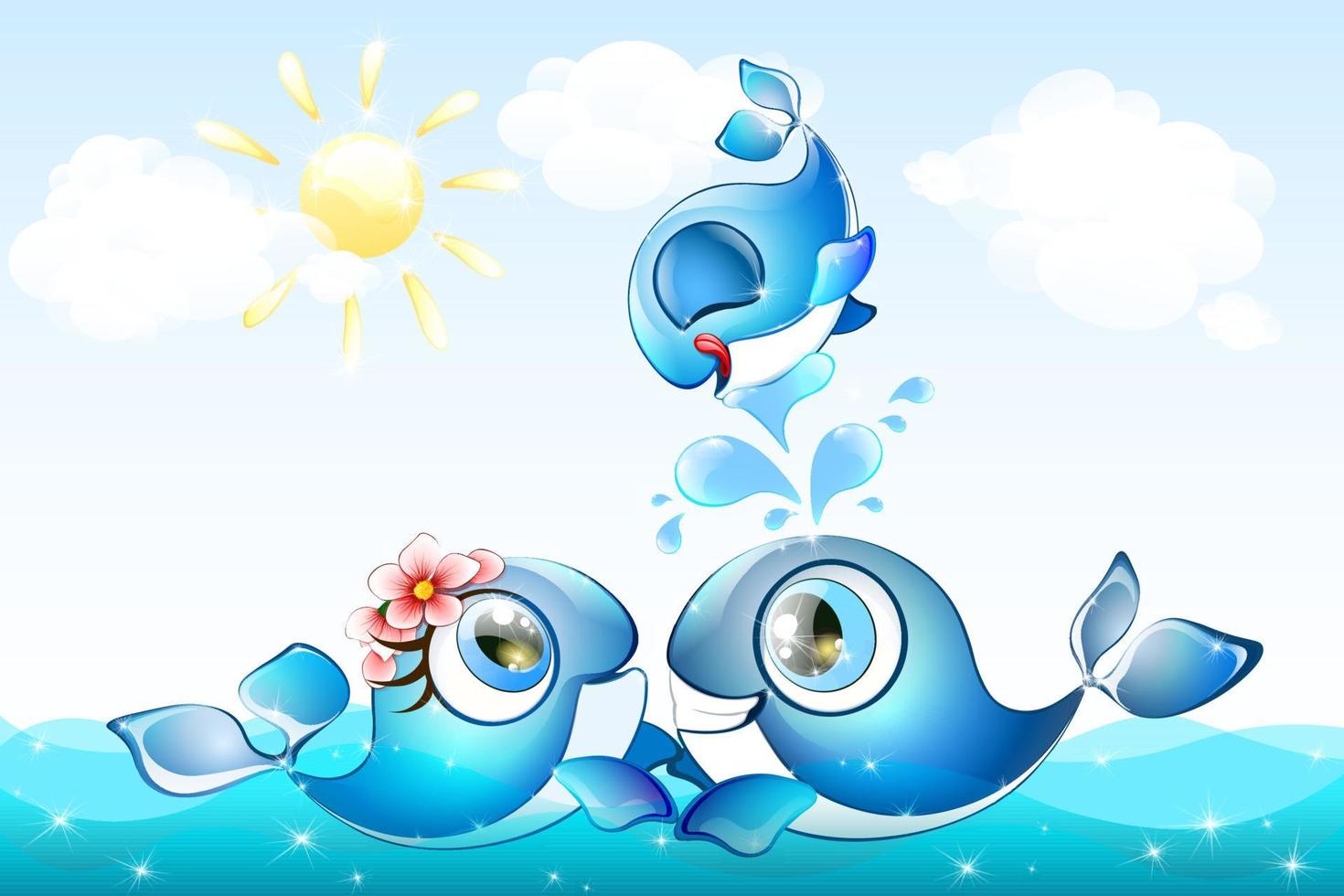 Whale family holiday vector