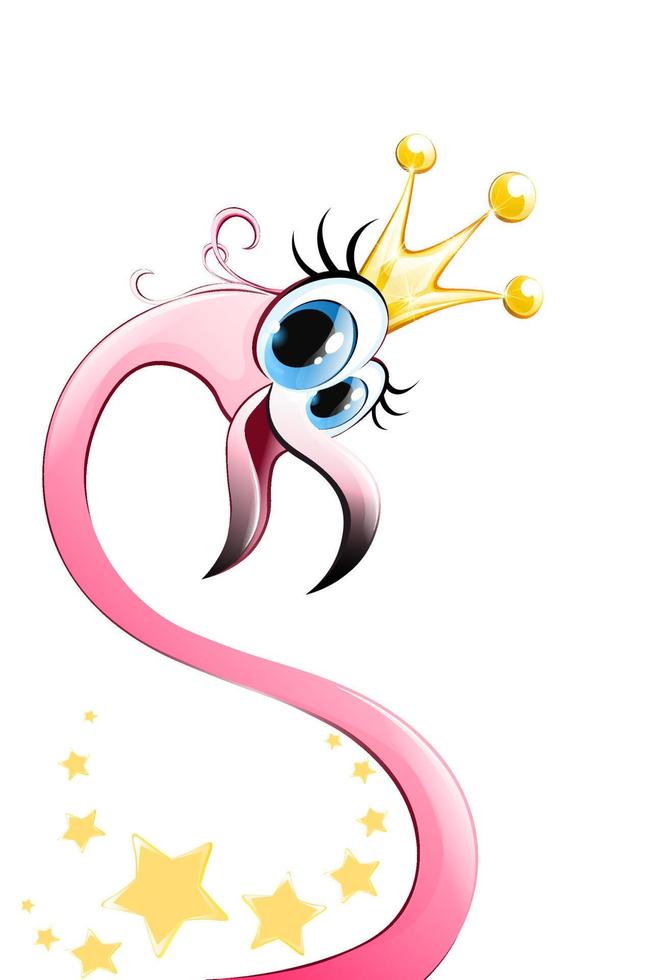 Cartoon pink flamingo princess close up with crown vector