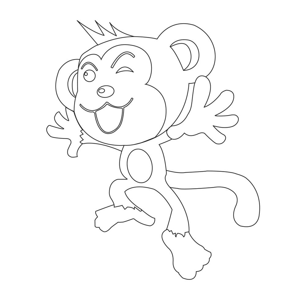 Cute little monkey outline coloring page for kids animal coloring book cartoon vector illustration