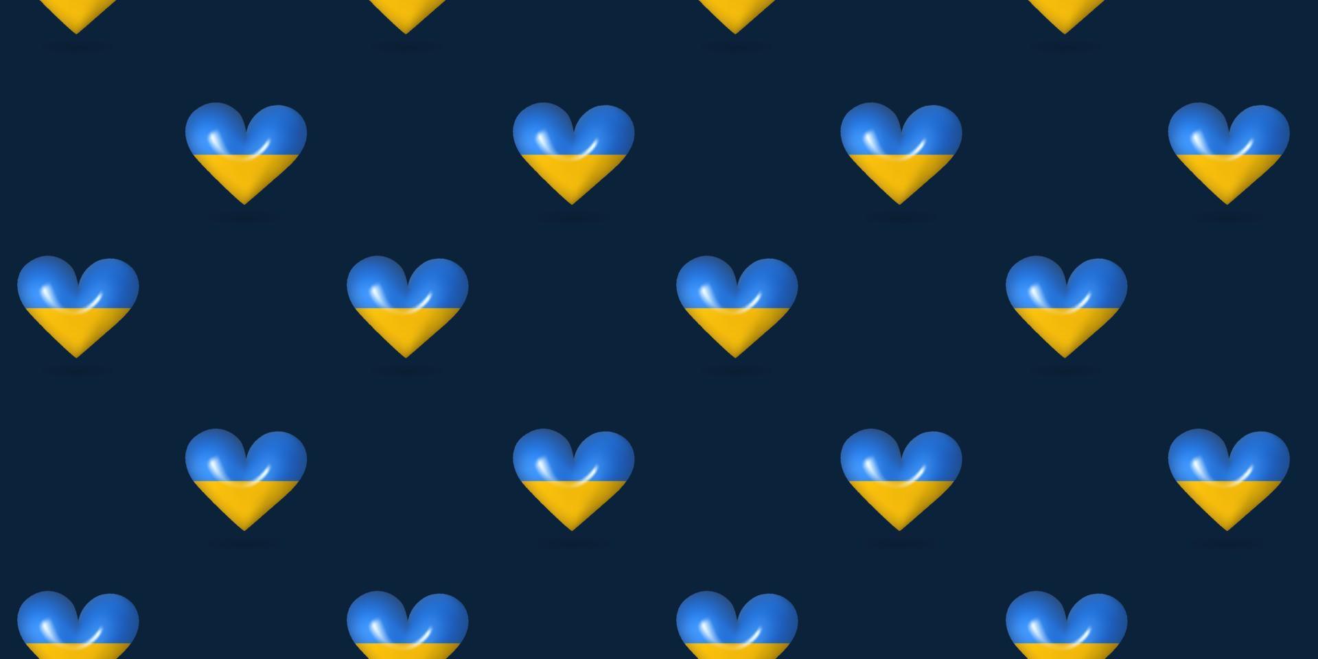 Seamless background with rearts. Support Ukraine concept. 3d vector seamless pattern