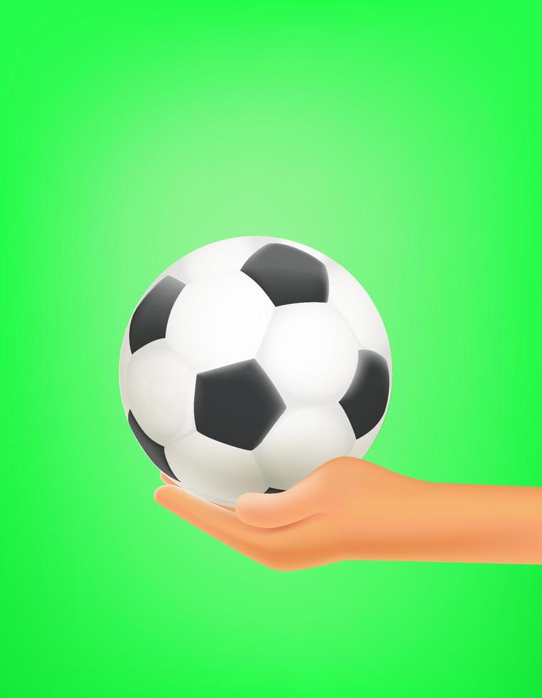 Man holding soccer ball in a hand. 3d vector illustration