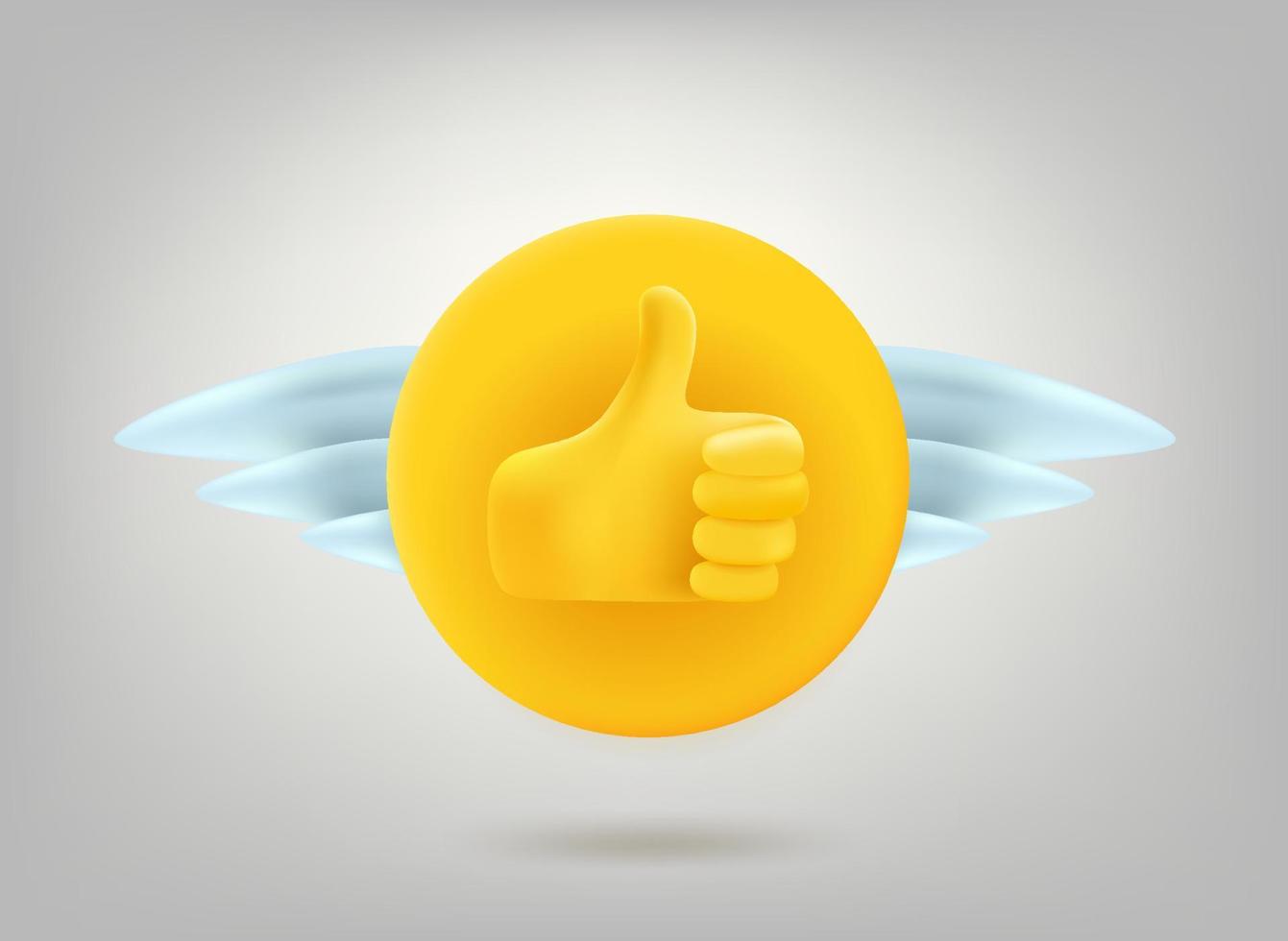 Thumbs up golden label. 3d vector badge