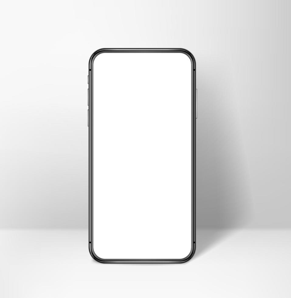 teléfono móvil moderno con pantalla en blanco sobre una mesa. maqueta vectorial 3d vector