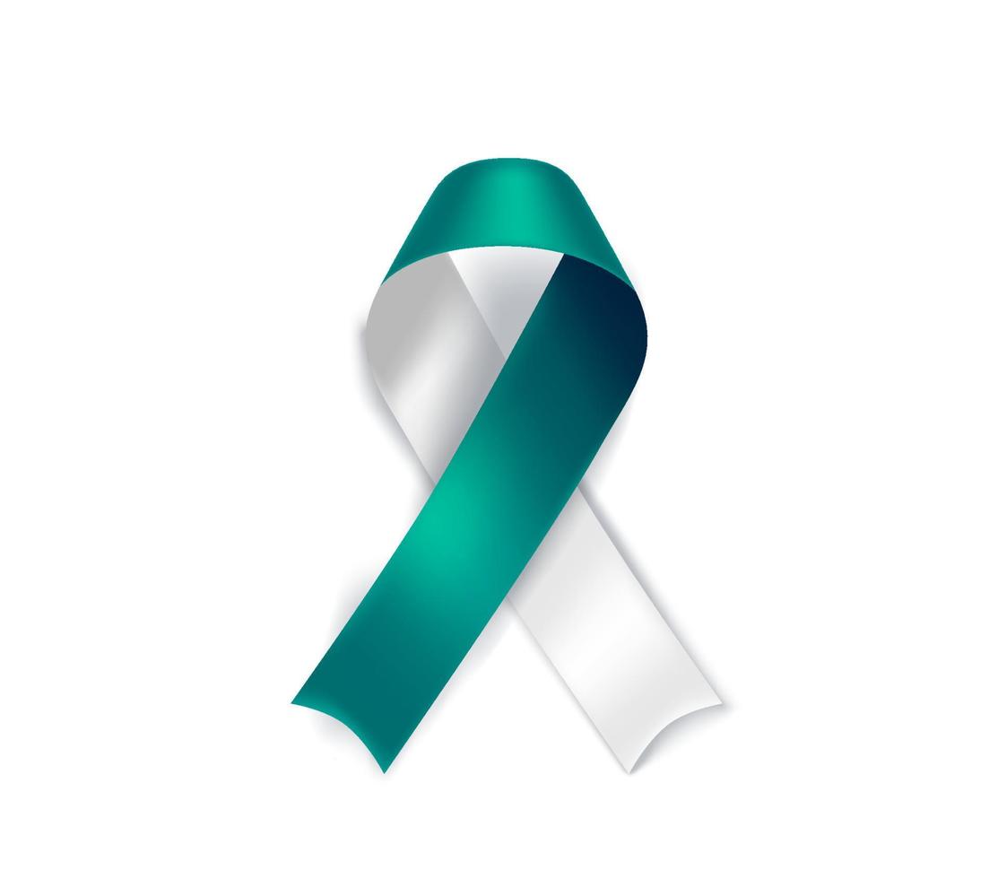 Cervical cancer awareness symbol. Teal and white ribbon isolated on transparent  background vector