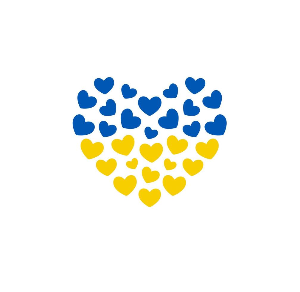Blue and yellow hearts icon, support Ukraine symbol, heart with Ukraine sign. Vector illustration.