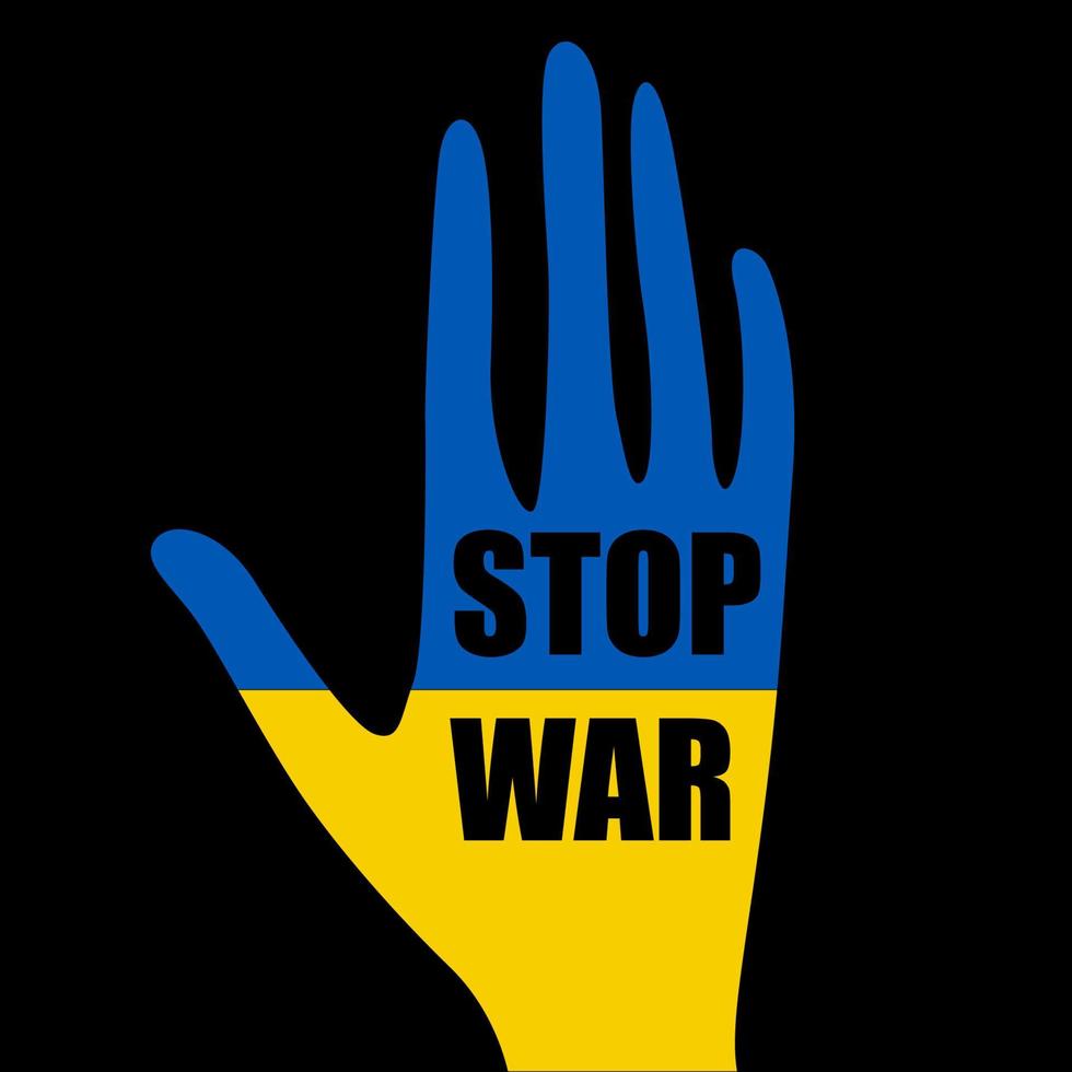 Stop war in Ukraine, open palm, symbol peace and cessation of hostilities. Vector illustration.