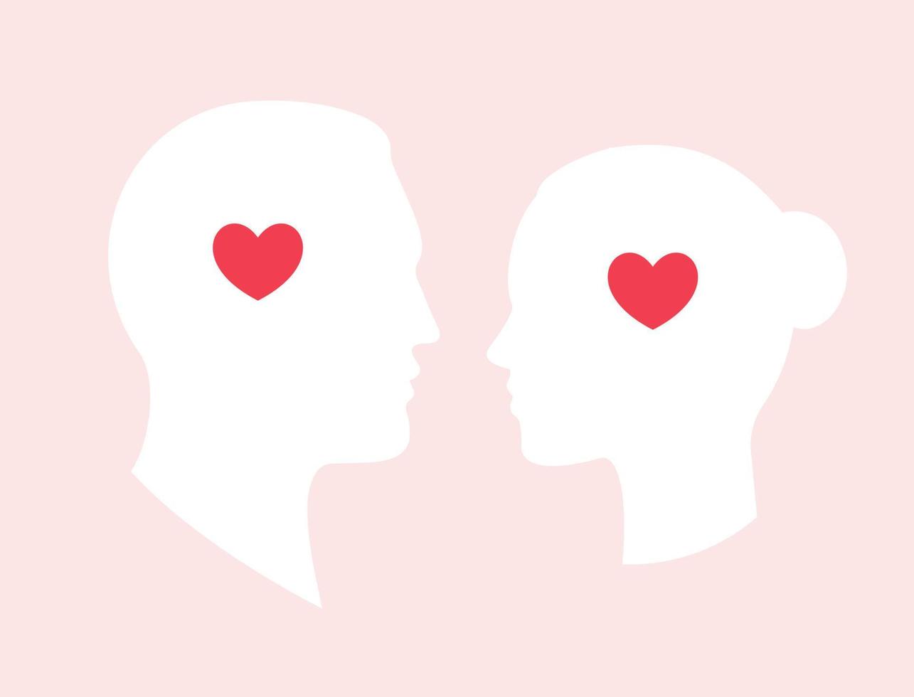 silueta de cabeza de niño y niña con cerebro de corazón, símbolo de amor para tarjeta de felicitación, boda, día de San Valentín. ilustración vectorial vector