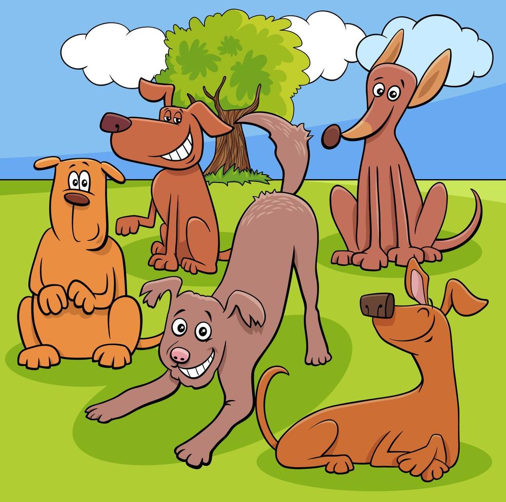 cartoon dogs and puppies funny characters group vector