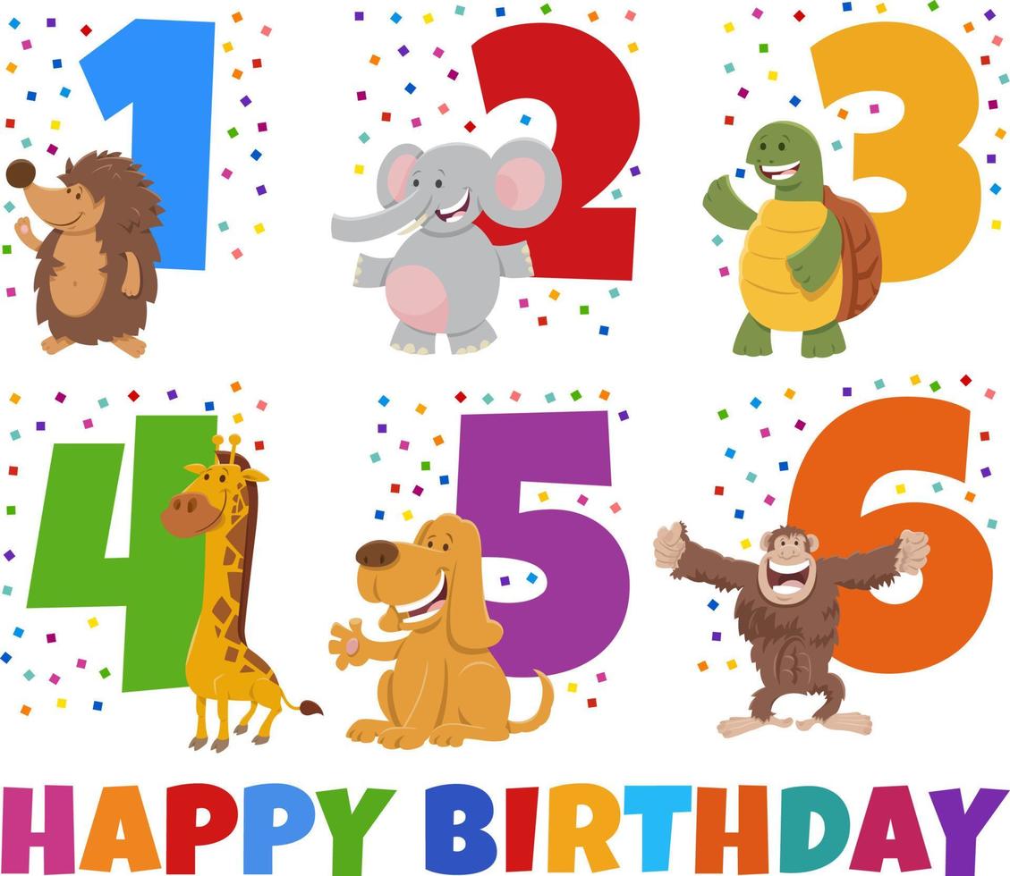 tarjetas de felicitación de cumpleaños con animales de dibujos animados vector