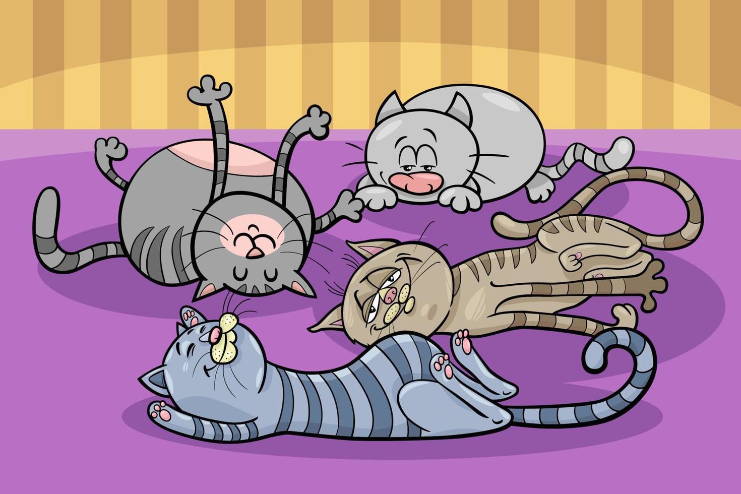 cartoon sleeping cats animal characters group vector