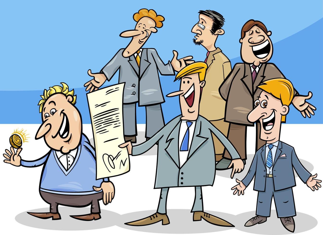 cartoon businessmen and managers comic characters group vector