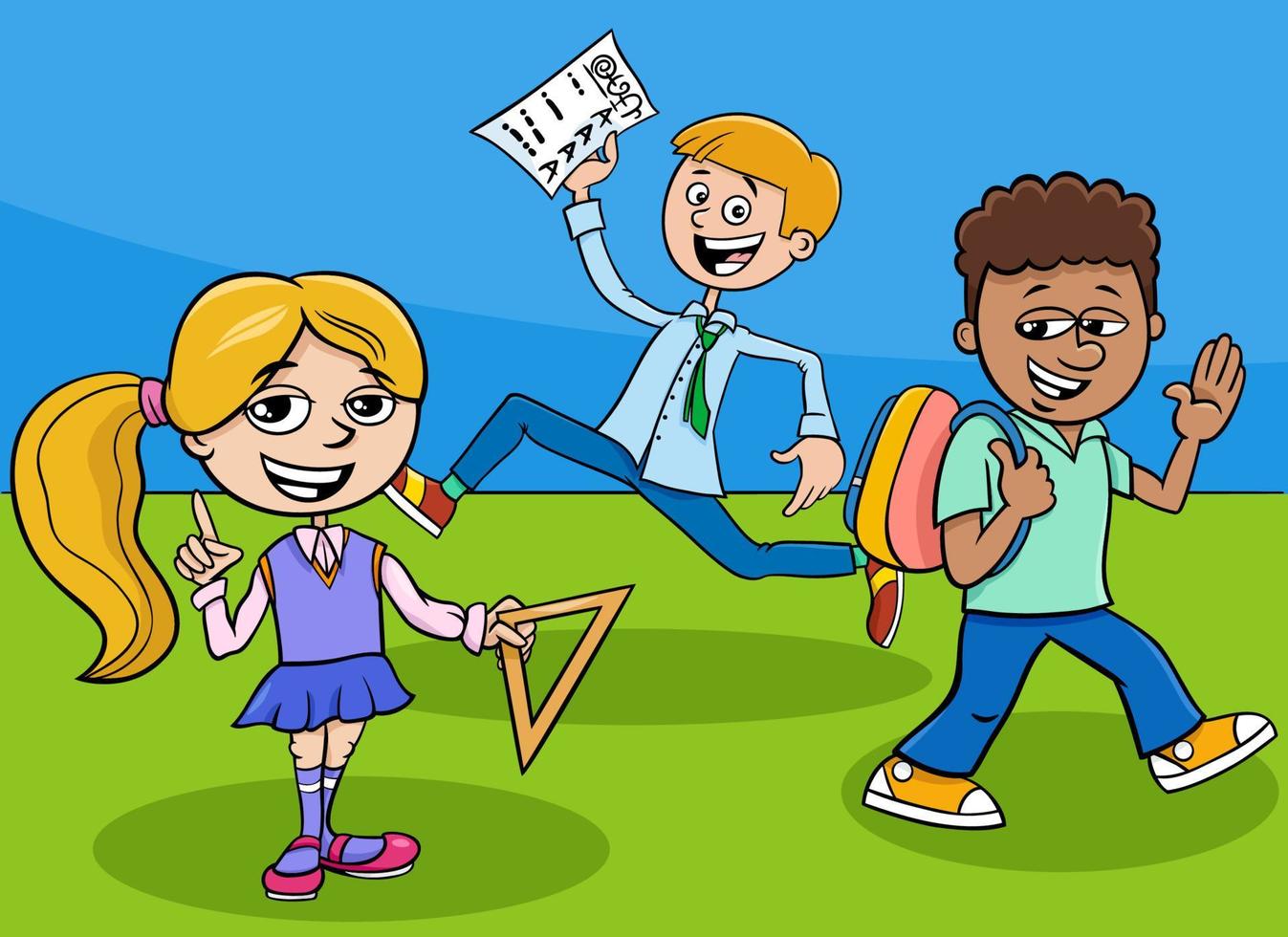 funny cartoon elementary school children vector