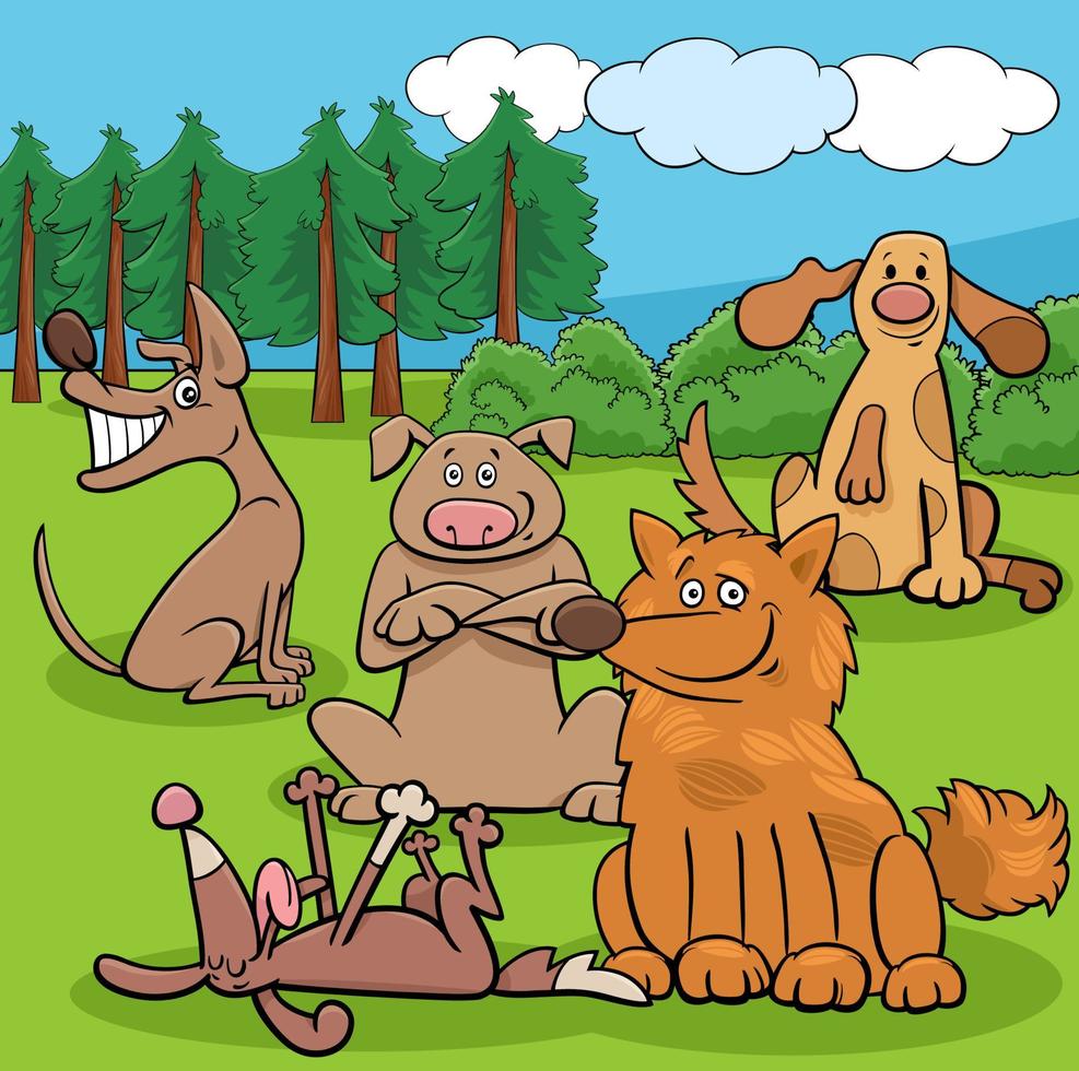 cartoon cute dogs and puppies funny characters group vector